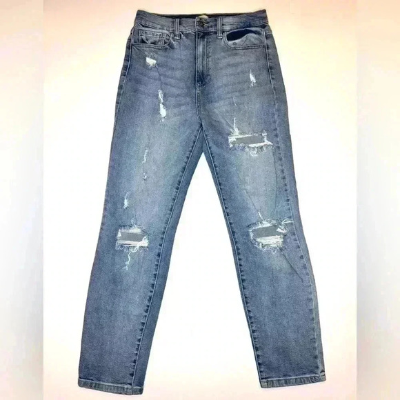Sneak Peek Womens Jeans Straight Leg Destroyed Distressed Light Wash Size 29 - Picture 3 of 10
